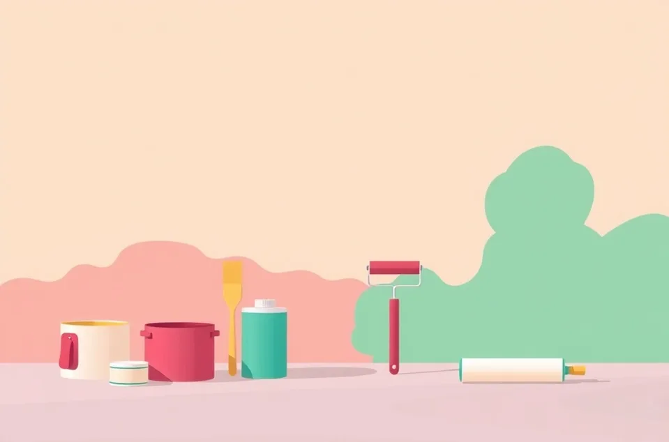 Outils de peinture disposés dans l'ordre des étapes du chantier